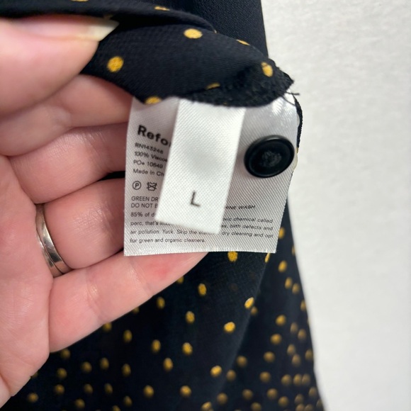 Reformation Blouse Violet L Polka Dot Button Down Long Sleeve Top Black Yellow - Picture 5 of 9